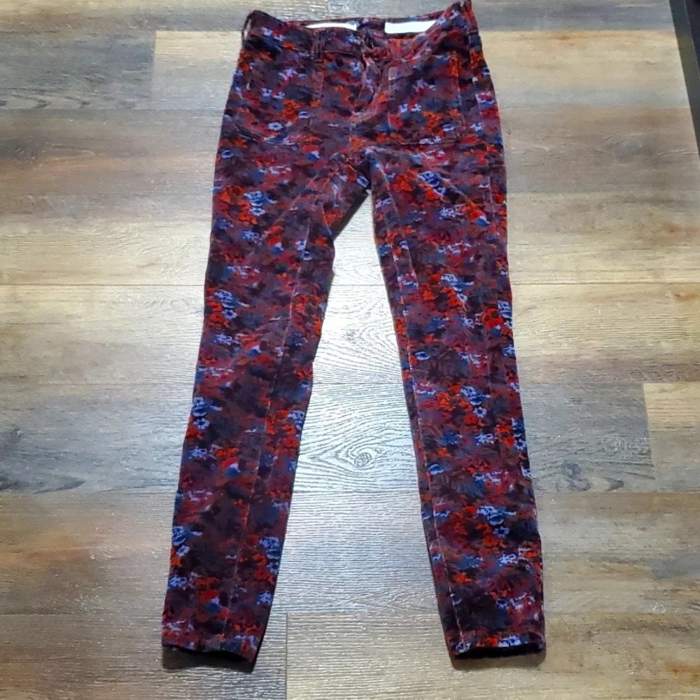 Pilcro and the letterpress floral high rise corduroy skinny front pocket pants